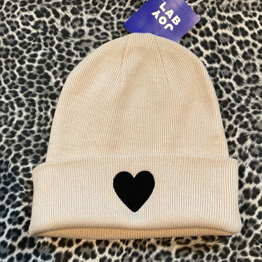 Tan JoyLab Joy Lab Love Embroidered Heart Knit Beanie Hat - NWT
